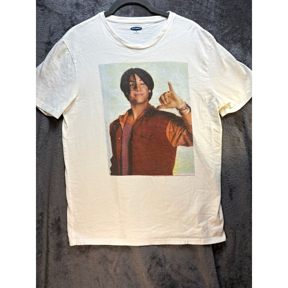 Old Navy White Marty McFly Graphic Print Men's T-Shirt Crew Neck Short Sleeve M